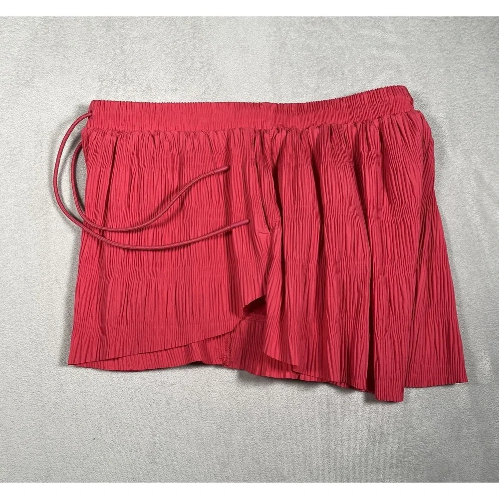 Free People‎ Movement Shirr Enough Shorts Women's M Pink/Black Drawstring Lined